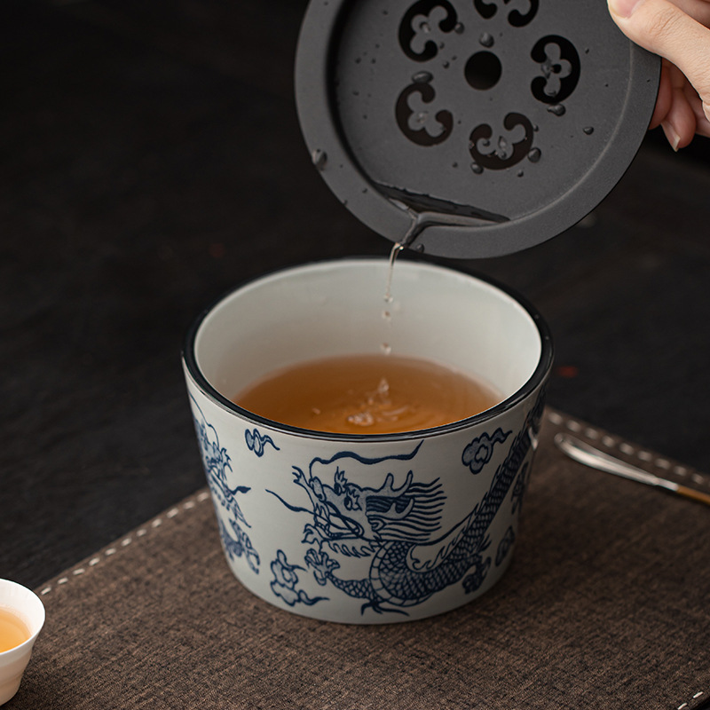 青花茶渣缸中式仿古陶瓷建水家用带盖茶洗杯洗手工废水桶茶具配件|undefined