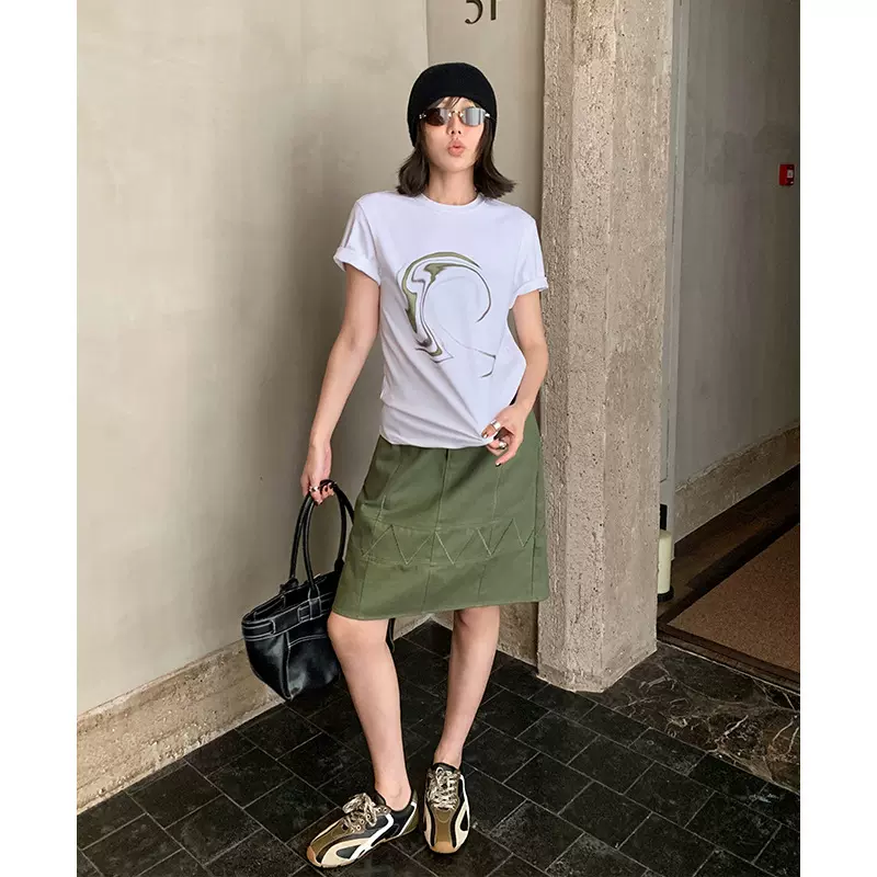 UNITY MODE天丝棉印花短袖T恤女秋季美式宽松休闲内搭上衣250989