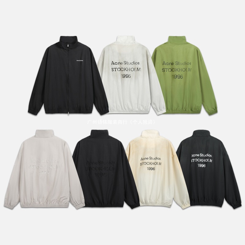 Light Luxury Trendy Brand Ac 1996 Letter Print Retro Washed Vintage Jacket Couple's Zip-Up Loose Nylon Coat Light Luxury Trendy Brand Ac 1996 Letter Print Retro Washed Vintage Jacket Couple's Zip-Up Loose Nylon Coat