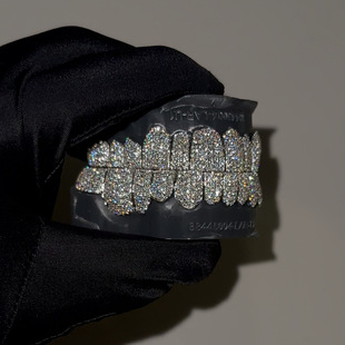 Honeycomb Moissanite 925 silver Europe and the United States cross-border hot grill GRILLZ hip hop braces honeycomb inlay
