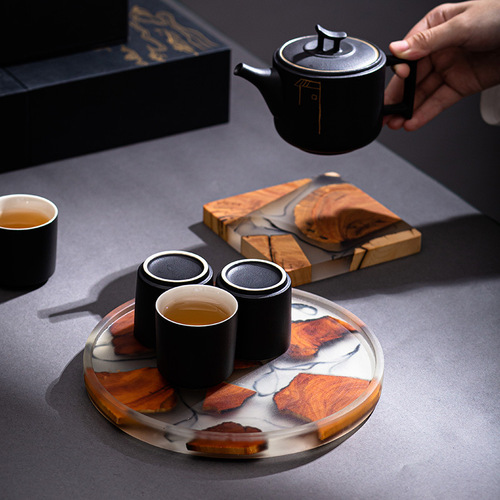 Zen Thuja ink dry tea tray wooden tray household insulation pad pot with resin simple multi-functional tea tray