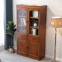 实木书柜 现代中式橡木书柜2门3门4门5门书柜书桌组合 带门带抽屉