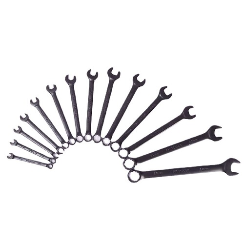 Metric Precision Polished Mirror-Finish Electrophoresis Blackened Open-End and Box Wrench Combo, 14-Piece Set