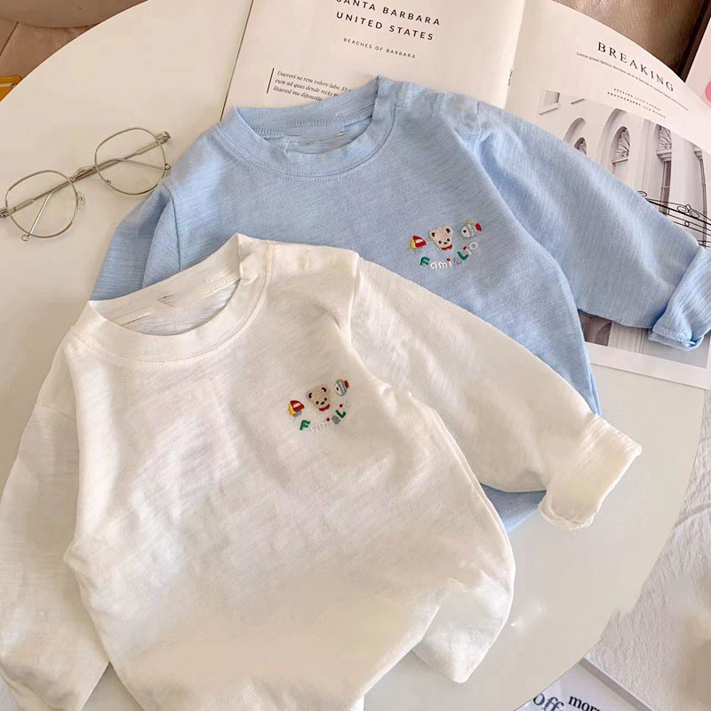 New Style Cotton Long-Sleeve T-Shirt for Boys and Girls, Spring New Japanese-Style Children's Solid Color Versatile Base Shirt Children's Clothing