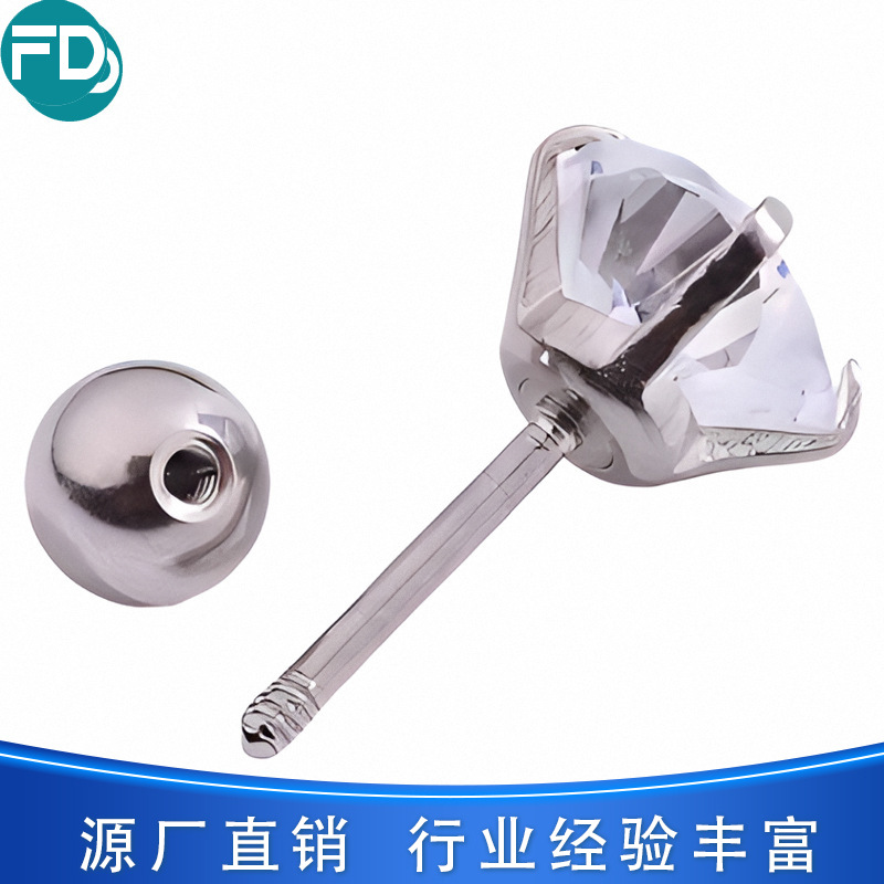 Titanium steel 3A zircon earring four-claw round ball one-piece claw Korean popular simple ear bone nail piercing Ear Studs