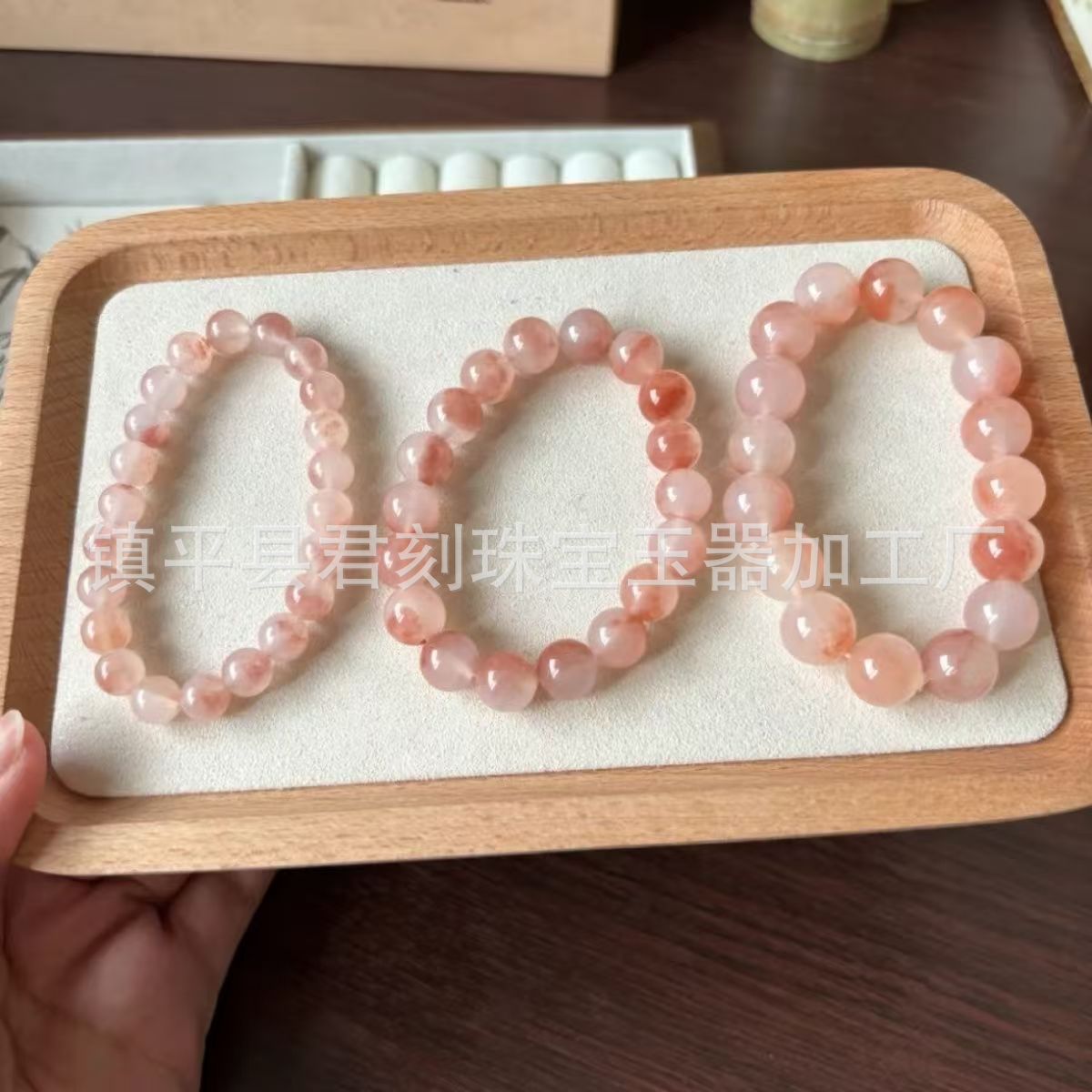 내츄럴 컬러 복숭아꽃 박제 팔찌 비즈 12MM