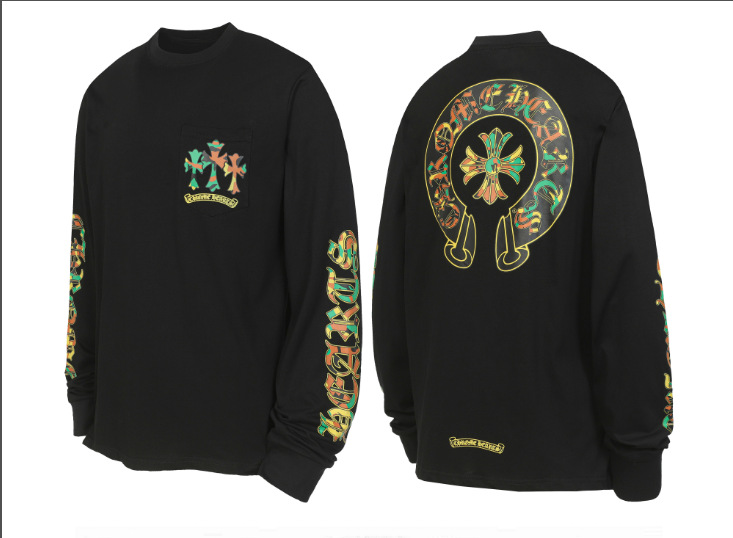 Versión correcta transfronteriza de Croo Chrome Hearts Camiseta de manga larga con estampado de algodón de alta calidad para hombres y mujeres al por mayor en stock