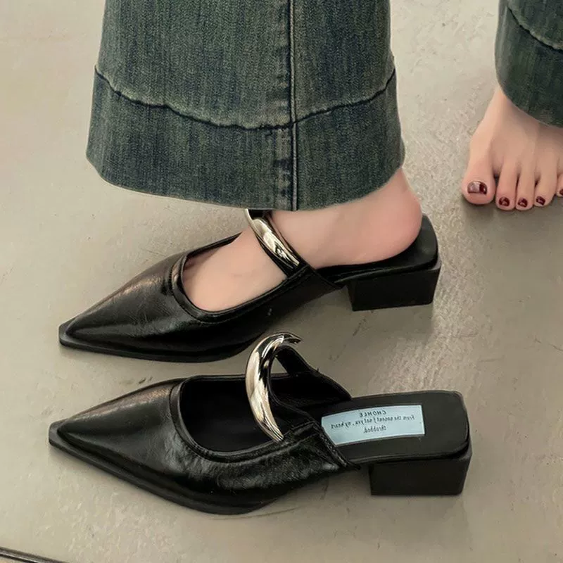 2026 Pointed toe полупальцы носок-носок сандалии мюли обувь без застежки для ленивых носить новый стиль городской толстый каблук