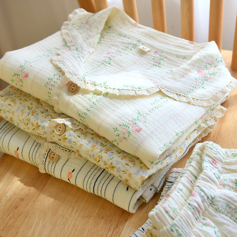 Summer Sweet Floral Short-sleeved Shorts Pajamas suit Women's Cotton Cotton Yarn Home Clothes Girly Wearable