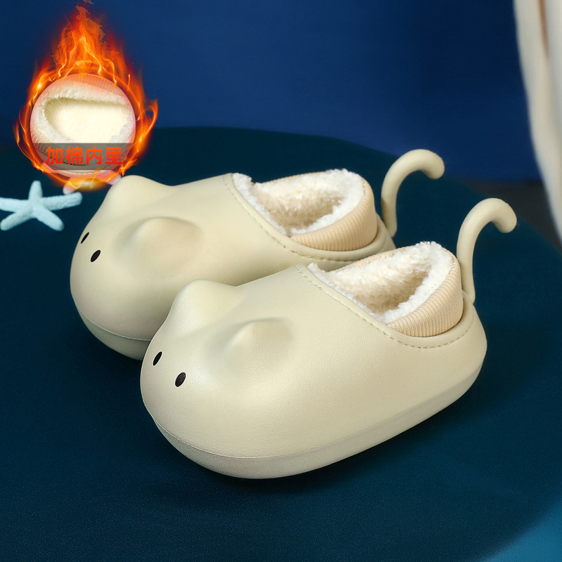 儿童棉拖鞋冬季家居防滑防水亲子猫咪宝宝拖鞋冬包跟男童女童棉鞋|ru