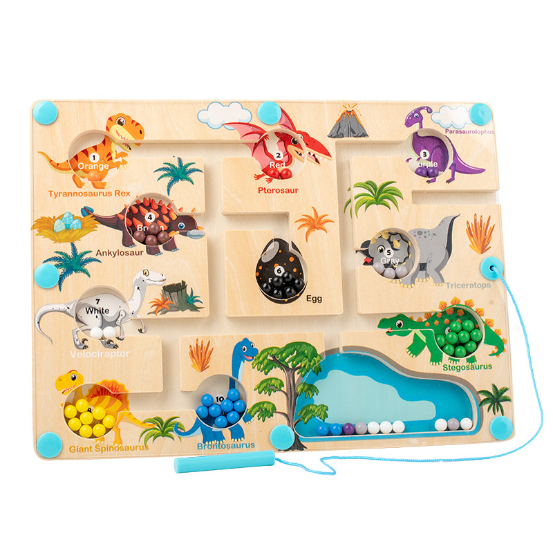 Educación temprana madera color magnético clasificación de dinosaurios tráfico laberinto paseo juego de mesa acertijos juguetes de iluminación