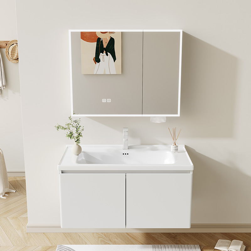 Simple Cream Style Stainless Steel Ceramic All-in-One Basin Bathroom Cabinet Washbasin Combination Washstand Toilet Bathroom Cabinet