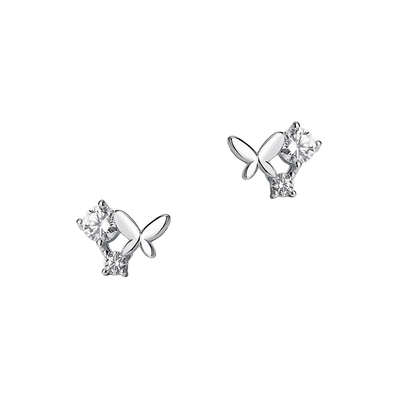Butterfly Zircon Stud Earrings For Women Elegant Silver Jewellery_voghion.com
