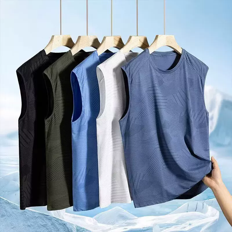 夏季冰丝背心t恤男迷彩速干弹力户外运动薄款空调休闲无袖球衣潮