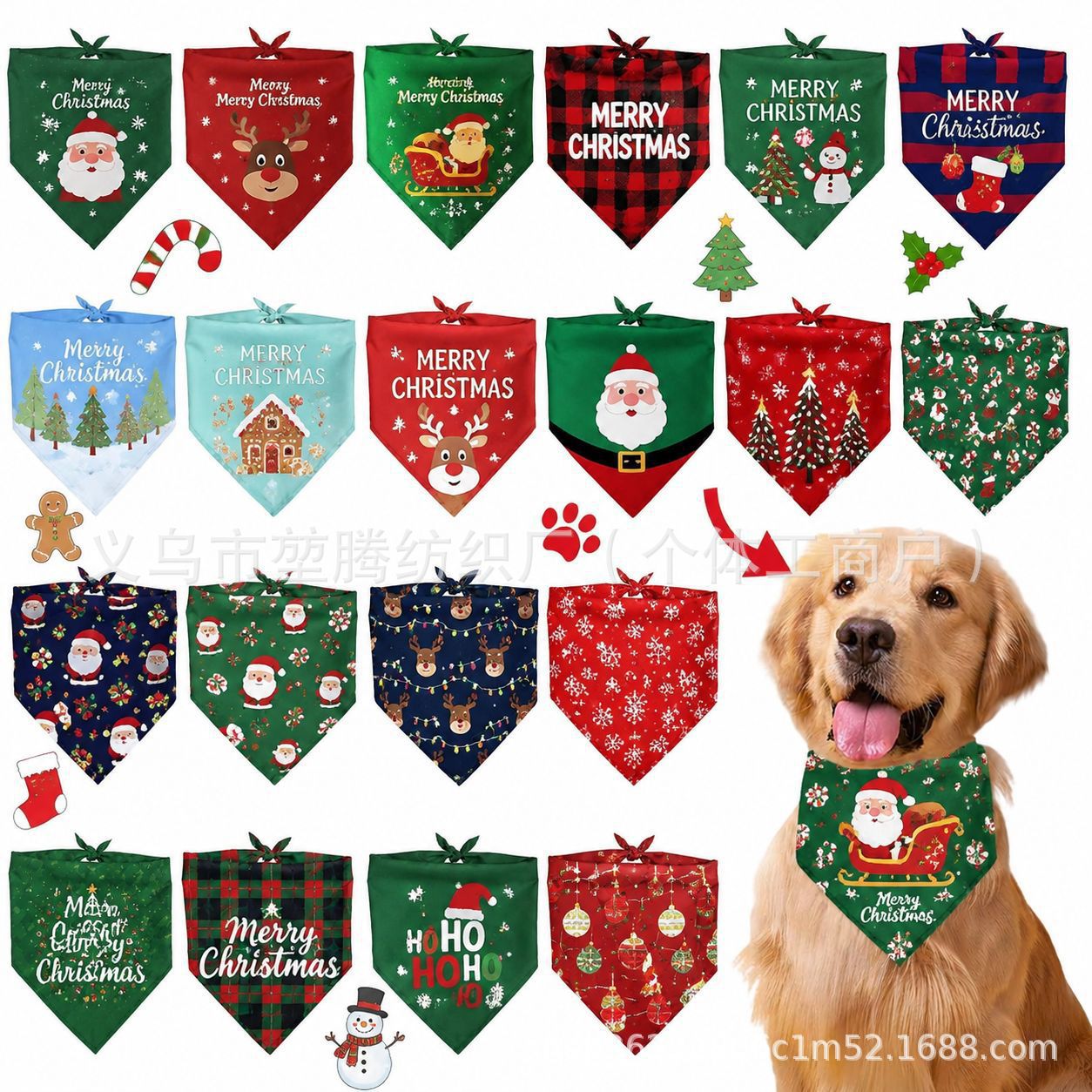 Cross-border hot-selling Christmas-themed pet bibs, triangular scarves, and dog/cat collar sets – factory wholesale