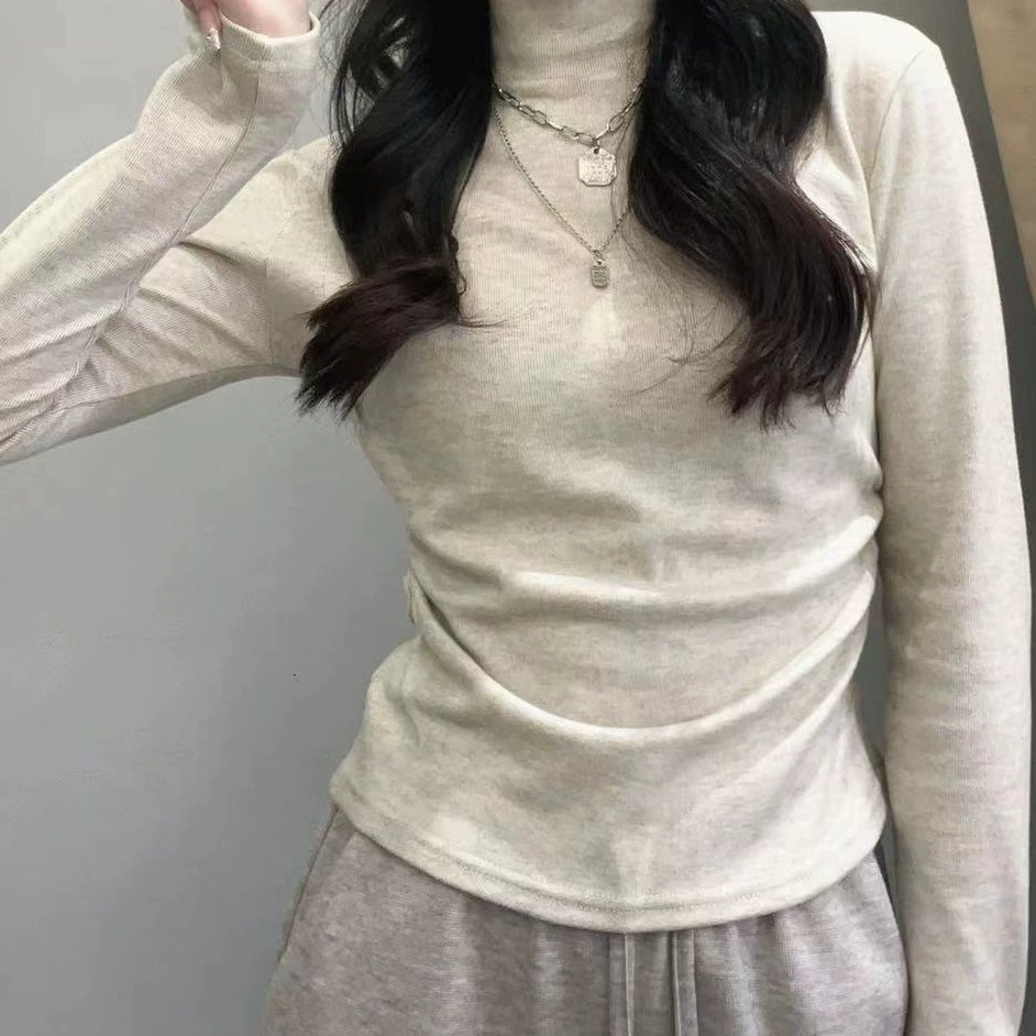 Осенью и зимой бархатный толстый воротник с полутолщением, дикая нижняя рубашка, тонкая и короткая теплая рубашка