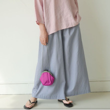 日系棉麻直筒裤阔腿裤松紧腰内抽绳舒适禅意九分裤森系女夏小个子