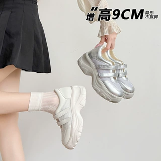 内增高玛丽珍鞋女2026新款夏季小个子透气休闲厚底魔术贴网面单鞋