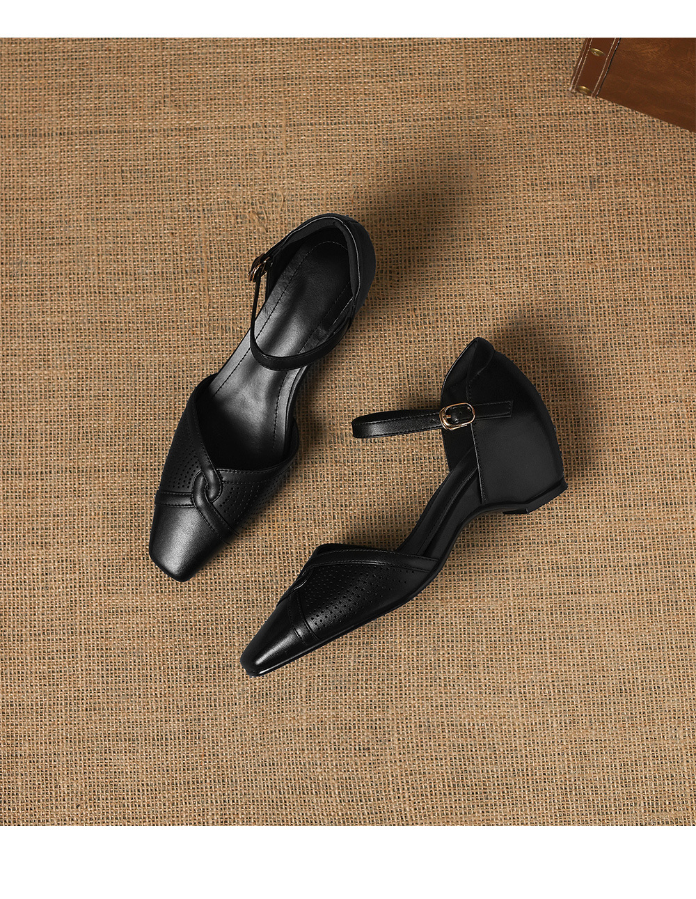 Sandal cao gót nữ quai ngang mũi vuông kiểu Pháp, gót thô ổn định — đen chi tiết 21