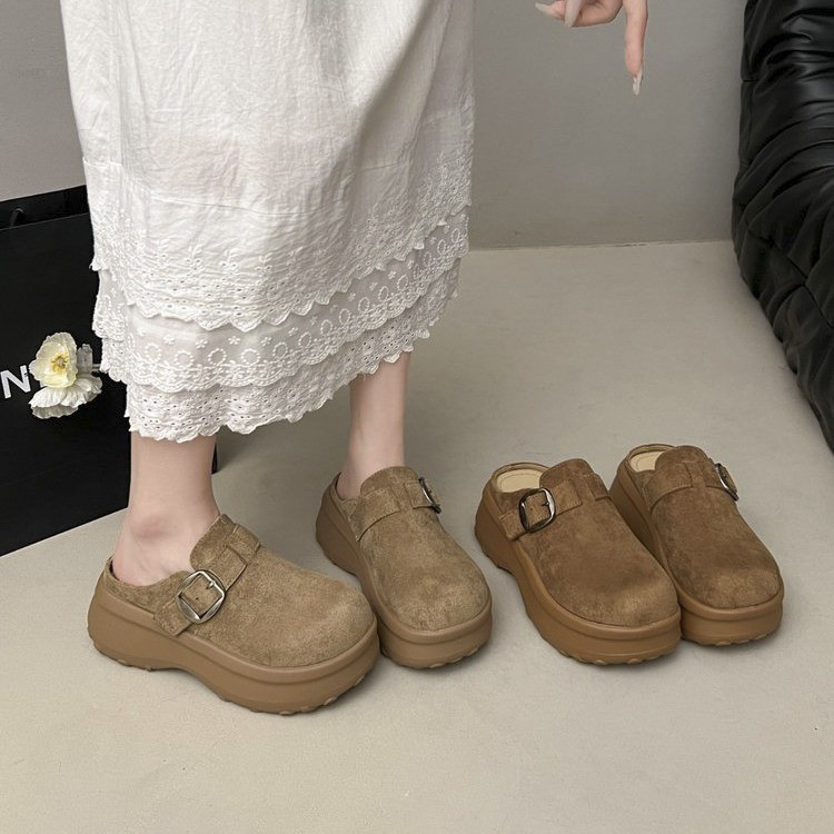 复古勃肯包头半拖鞋女外穿2025春季新款休闲单鞋女松糕厚底增高鞋|undefined