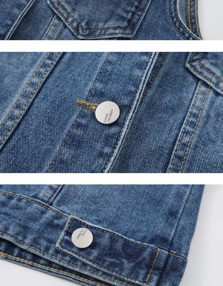 Colete jeans versátil com miçangas para mulheres moda casual_voghion.com