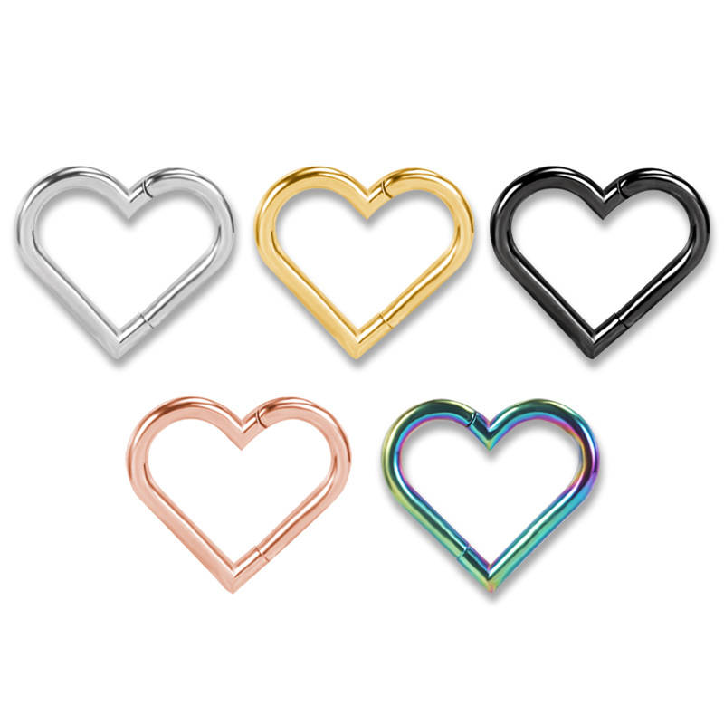 Rose Gold Heart Nose Ring 316L Stainless Steel Hoop 1.2mmx10mm Nose Piercing Jewelry detail image 8