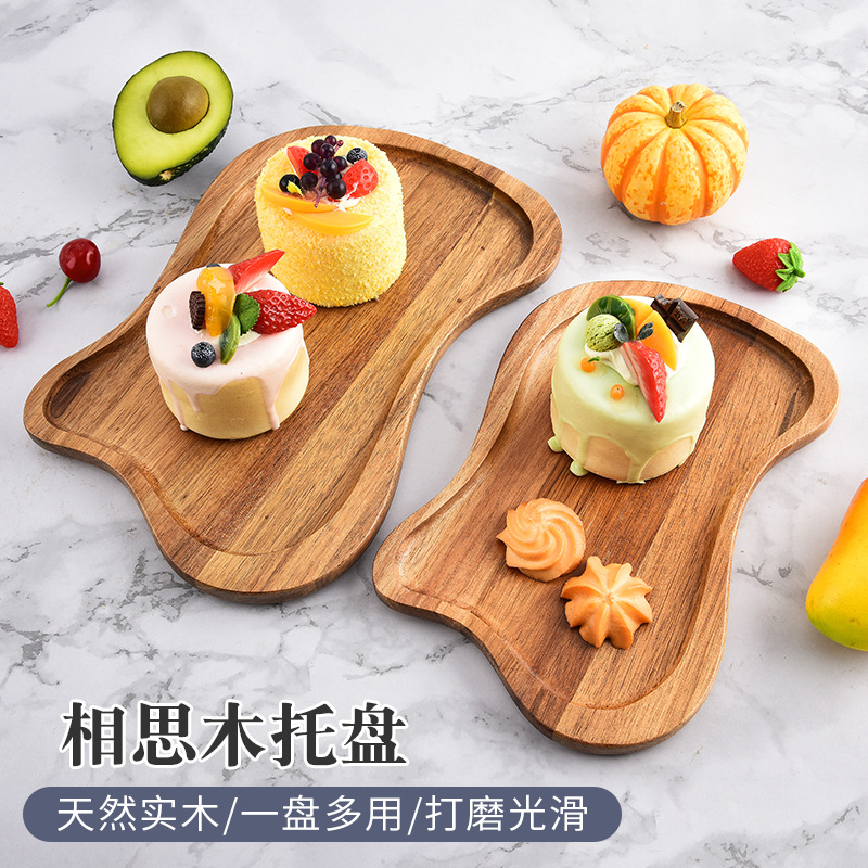 Acacia madera irregular platos de madera madera sólida creativa tazas de té de bocadillos platos de madera café bandeja de madera larga forma especial