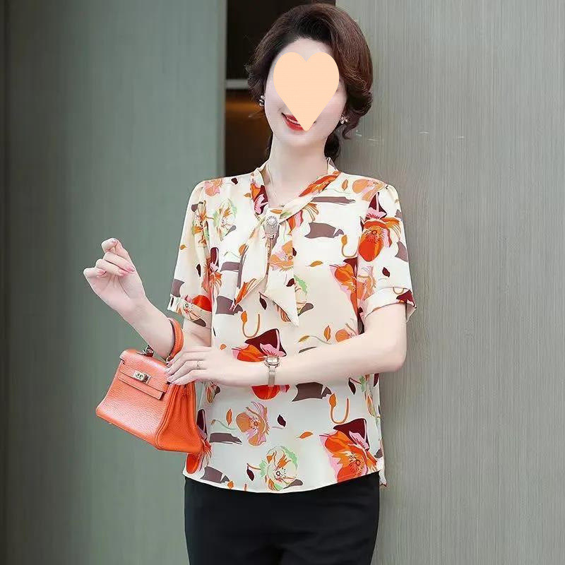 2025年新作女性用半袖シフォンシャツ、夏ママファッション、レディース中高年年齢軽減シャツ、シャツ|undefined