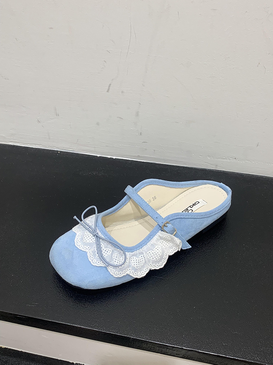 Retro pequeño ballet rojo encaje Baotou medias pantuflas zapatos de mujer ropa exterior 2025 primavera y verano zapatos Mary Jane