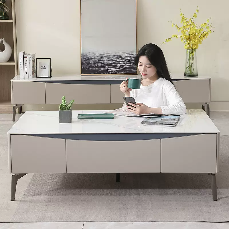 岩板电视柜茶几组合现代简约小户型客厅新款意式轻奢风网红地柜