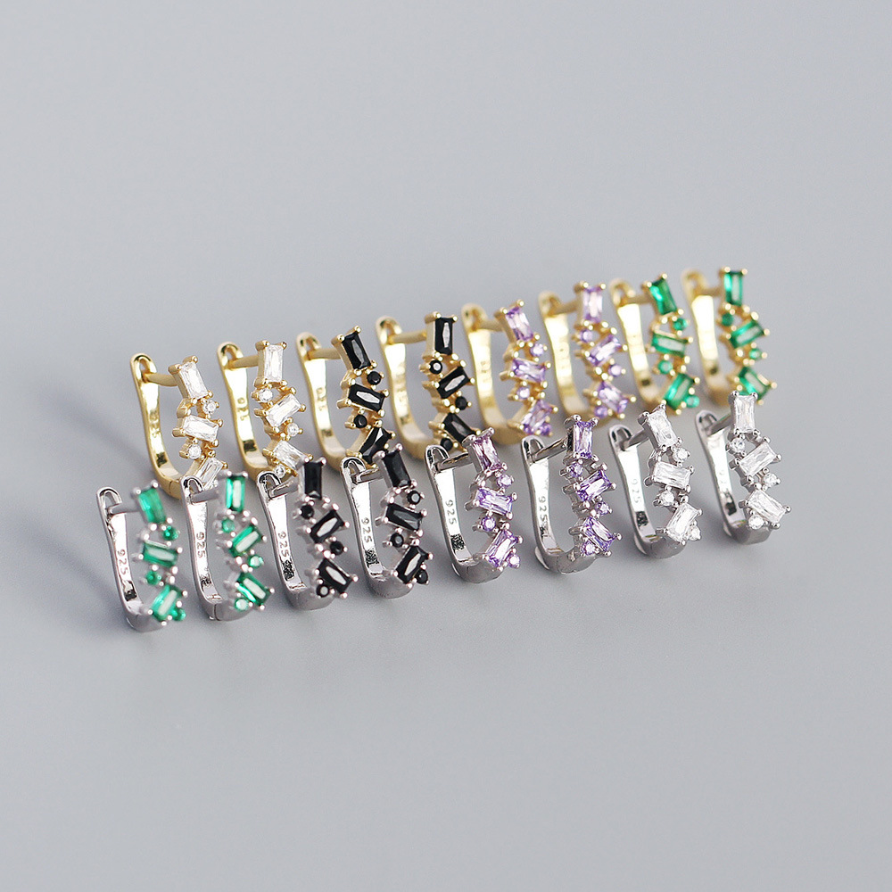S925 Argent Micro-incrusté Zircon Géométrique En Forme De U Boucle D'oreille En Gros Nihaojewelry display picture 4