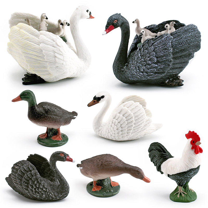 Simulación transfronteriza aves de corral animal modelo de pollo pato verde pato gris cisne blanco y negro gallo mesa juguete de decoración estática