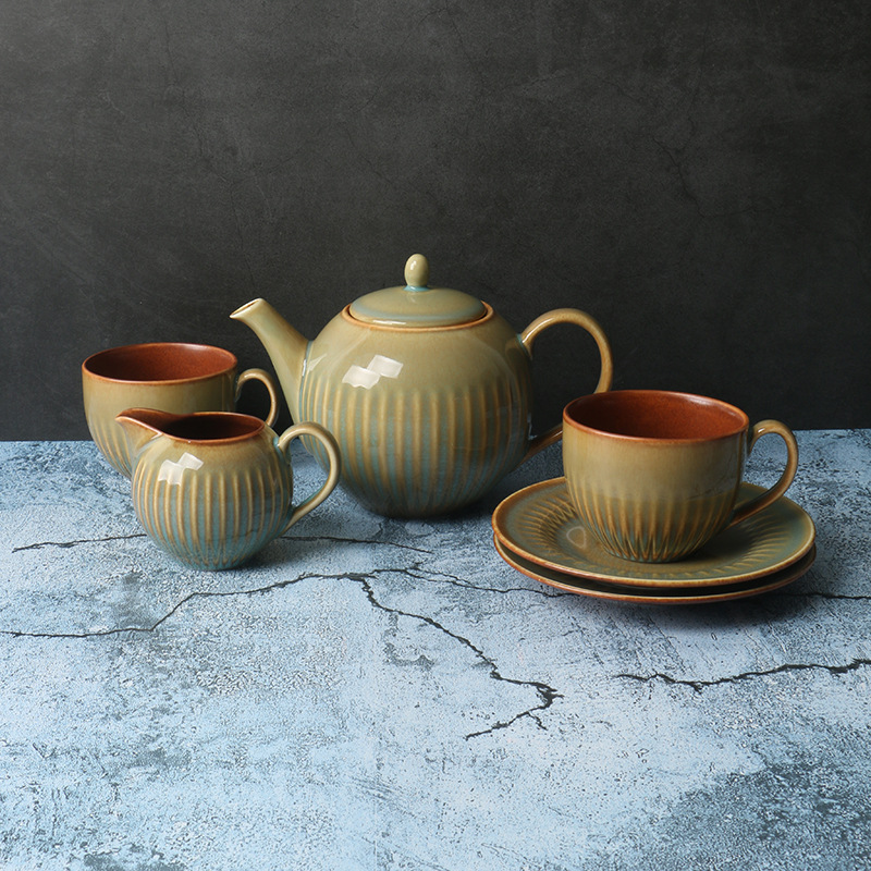 Juego de té británico de exportación de comercio exterior [cerámica de alta gama] tetera de lujo accesible, jarra de leche, taza de café y platillo