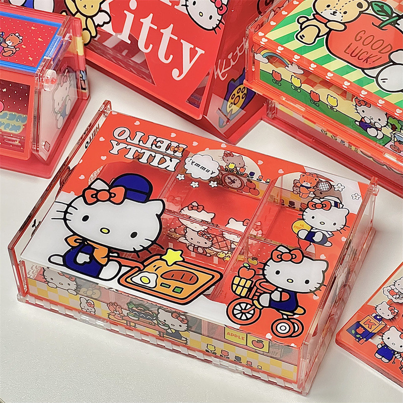 可爱hellokitty桌面置物架亚克力可拆卸翻盖糖果盒KT猫收纳盒礼物|undefined
