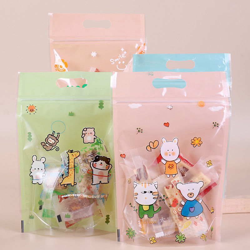 卡通四色零食糖果分装礼品袋手工烘焙食品自封自立包装袋拉链袋子