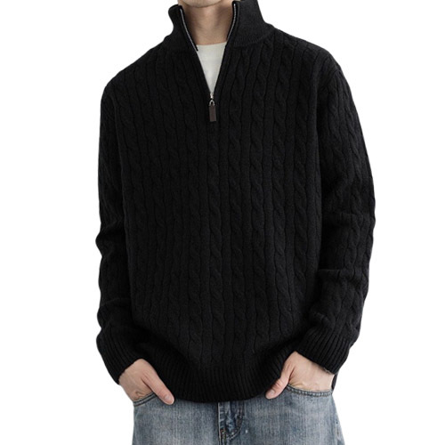 Explosiones transfronterizas de tamaño europeo medio cremallera jersey de hilado suéter hombre viejo viento de negocios otoño invierno fábrica al por mayor