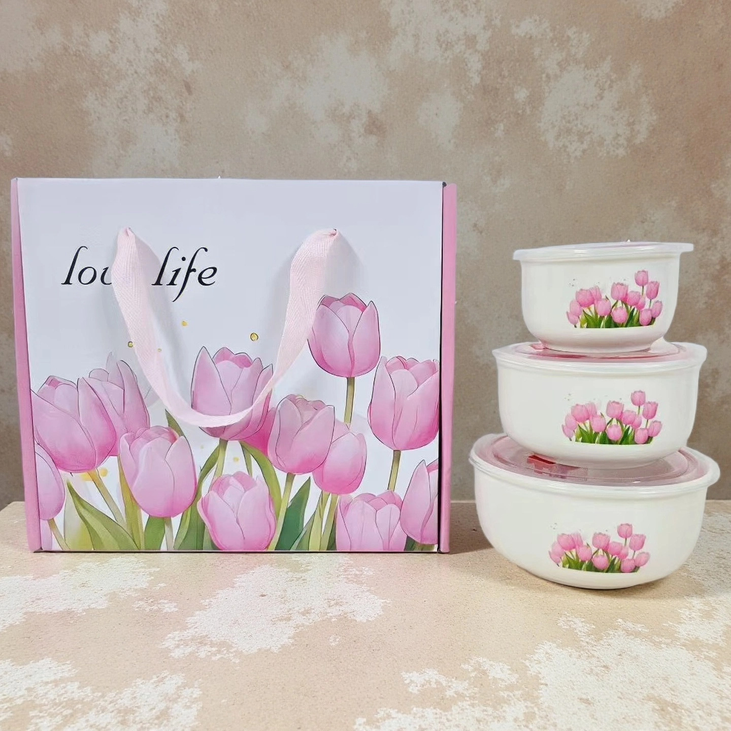 陶瓷碗保鲜碗三件套泡面碗餐具套装礼品碗婚庆回礼批发碗微波炉