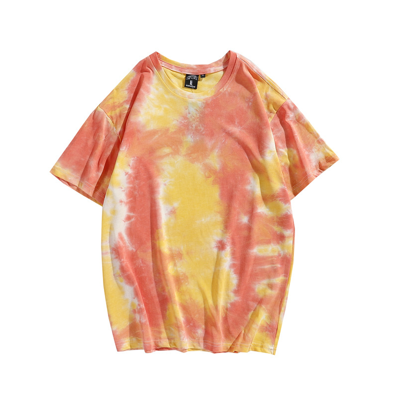 Camiseta de algodón tie-dye para hombre 2025 pareja de verano de manga corta ins suelta de gran tamaño cuello redondo tendencia camiseta superior para hombre