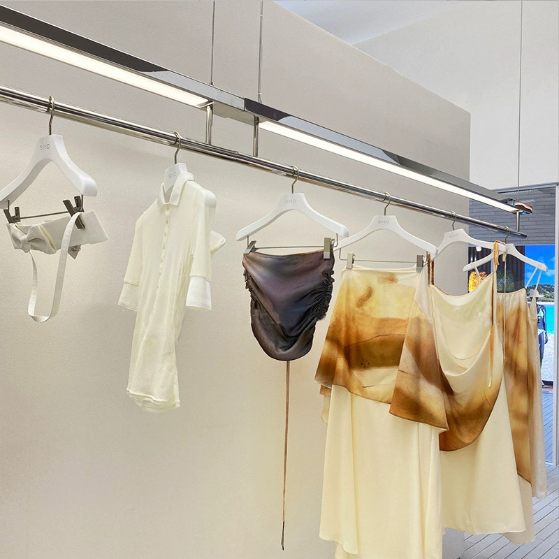 Clothing store stainless steel lamp suspended ceiling rack for men…