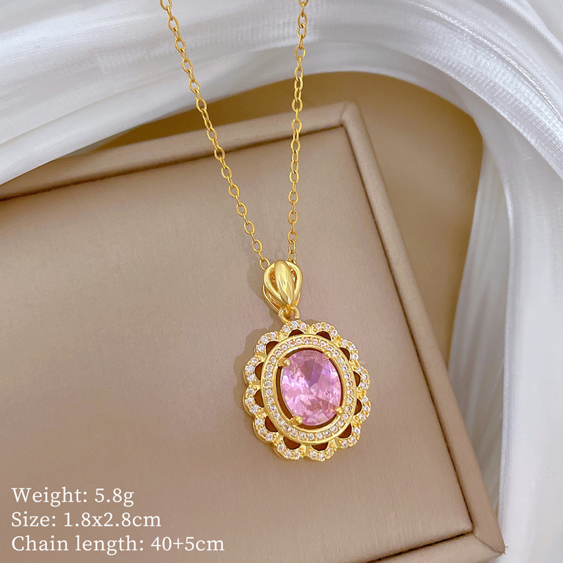 Full Diamond Egg Necklace Luxury Titanium Steel Collarbone Chain_voghion.com