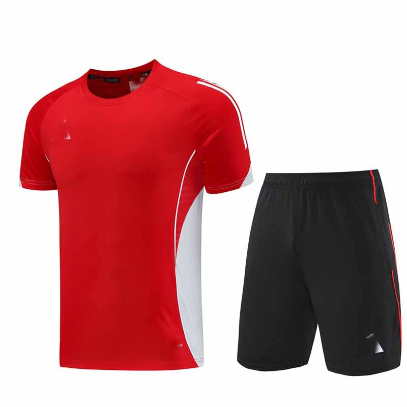 Nuevo conjunto deportivo transpirable de manga corta con cuello redondo, pantalones cortos de fitness para verano, conjunto de dos piezas para correr y fútbol, dropshipping.