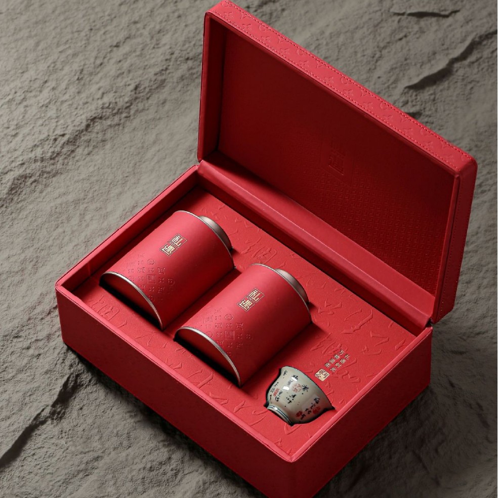 高档茶叶礼盒高级感伴手礼翻盖式茶叶礼盒一斤圆罐包装红茶绿茶岩