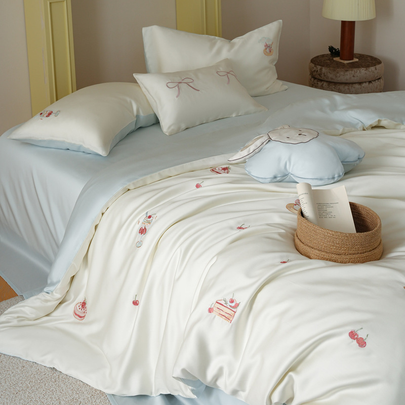 High-End Cute and Fun Class a 60S Lenzing Tencel Four-Piece Set, Cool and Silky Skin-Friendly Bed Sheet, Duvet Cover, Fitted Sheet, Summer Bedding