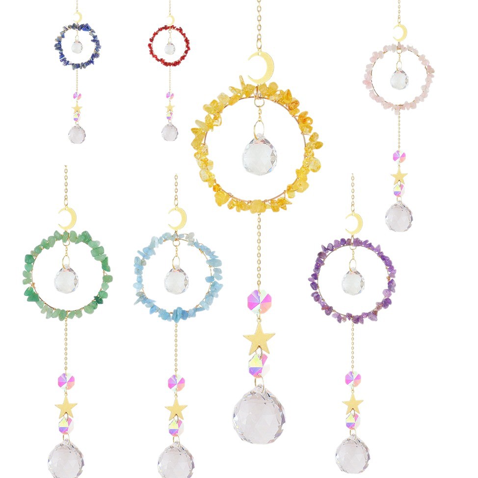 Amethyst And Aquamarine Crystal Wind Chime With Moon And Star_voghion.com