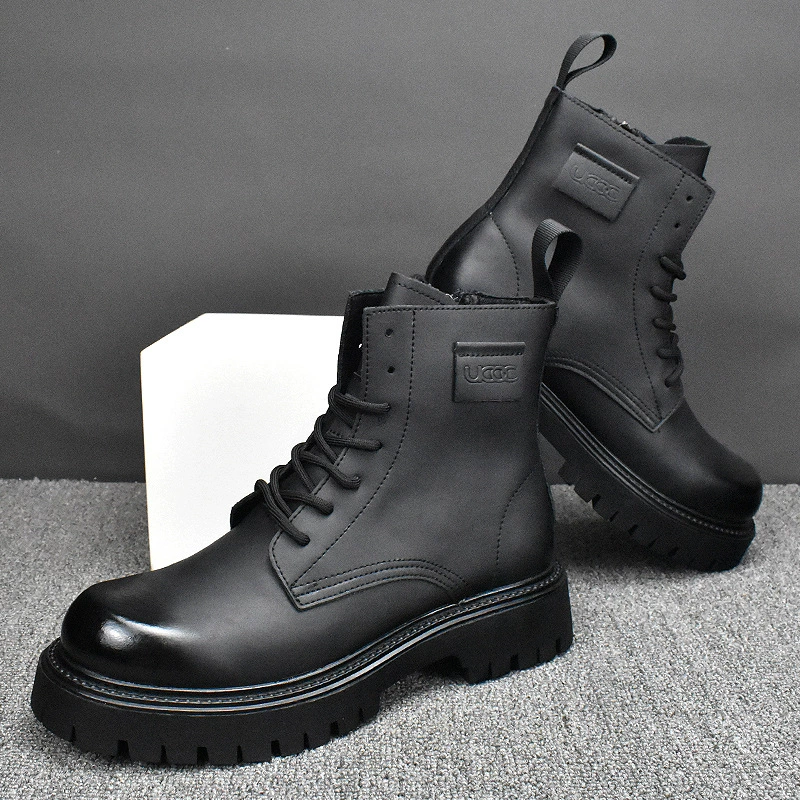 Осенне-зимние новые мужские Ботинки Martin из воловьей кожи скрытого роста, Мужская обувь в Корейском стиле, модная универсальная дышащая деловая простая