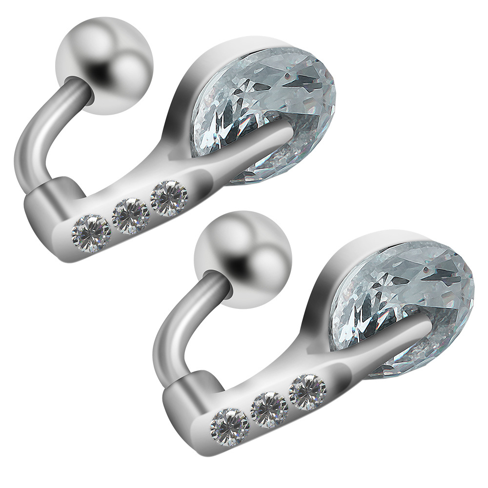 Personalised Stainless Steel Navel Ring With Zircon Drop Design_voghion.com