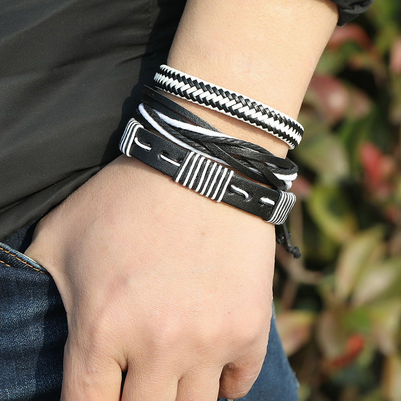 simple multi-layer retro woven leather bracelet