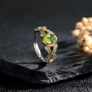 S925 Sterling Silver Natural Peridot Ring Color-Separated Gold-Plated Faceted Etsy Custom Handmade Ring for Women Crown Shape