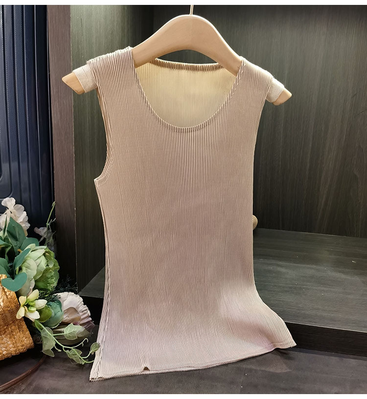 Áo ba lỗ xếp ly cổ tròn trơn màu thời trang nữ mùa hè — Màu đen, Màu xám đậm, Màu trắng, Màu xám chi tiết 11