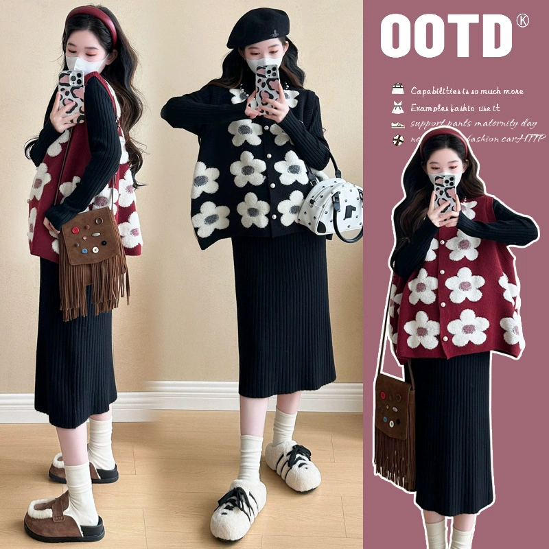 Вязаная юбка для беременных осенью и зимой 2024 новая корейская версия